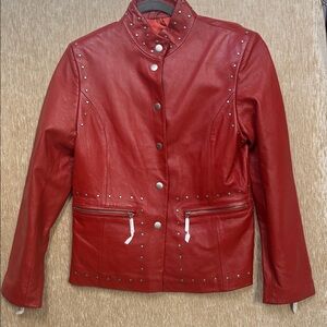 Pamela McCoy - Very nice Red Leather Jacket - silver stud‎ detailing  Size S